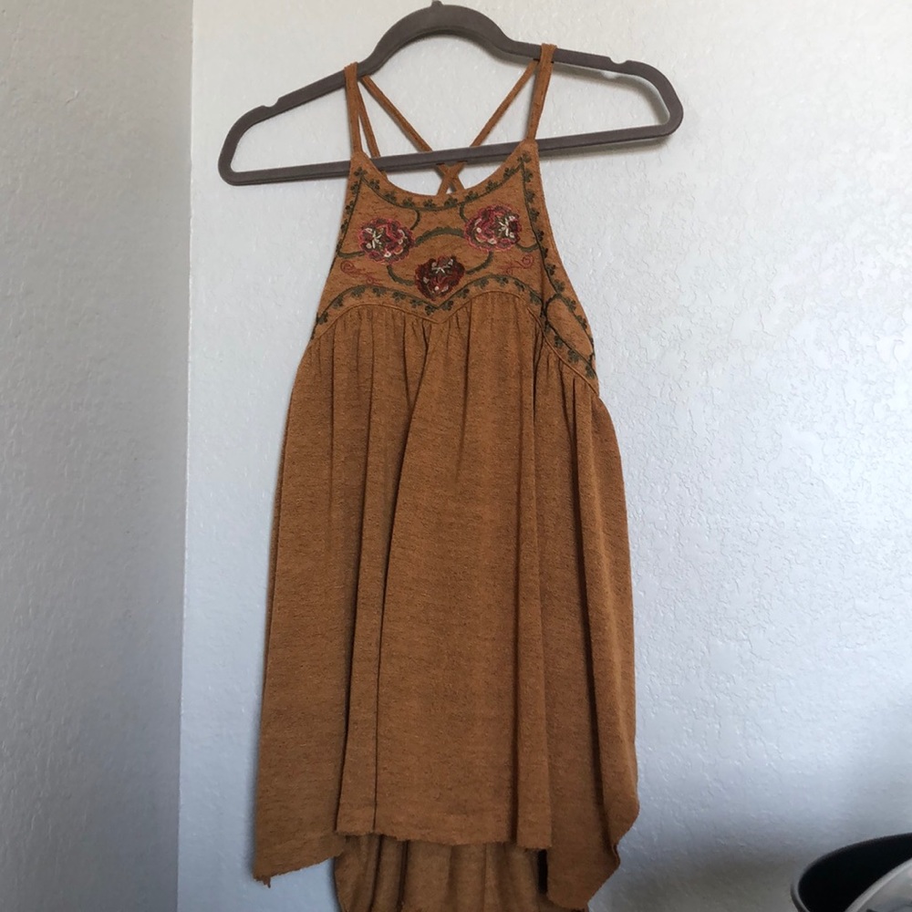 Tan Tank Top with floral embroideries